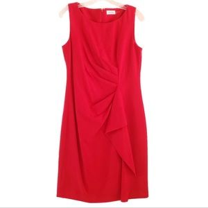 Calvin Klein red ruffled sheath dress